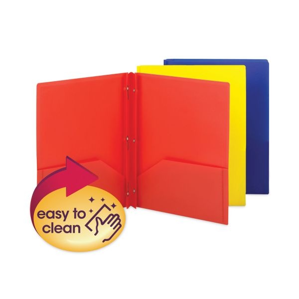 Smead Poly Two-Pocket Folder With Fasteners, 130-Sheet Capacity, 11 X 8.5, Assorted, 6/Pack