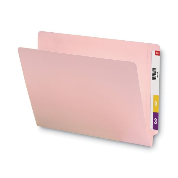 Smead Color 2-Ply End-Tab Folders, Letter Size, Straight Cut, Pink, Box Of 100