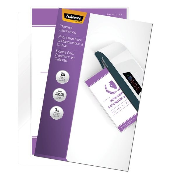 Fellowes Glossy Pouches - Legal, 3 Mil, 25 Pack