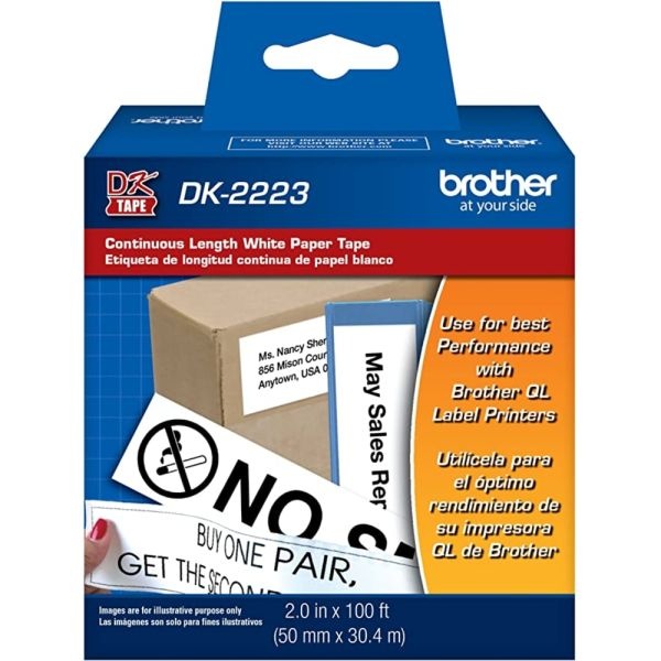Brother Paper Label Tape, Continuous, 2" X 100', White