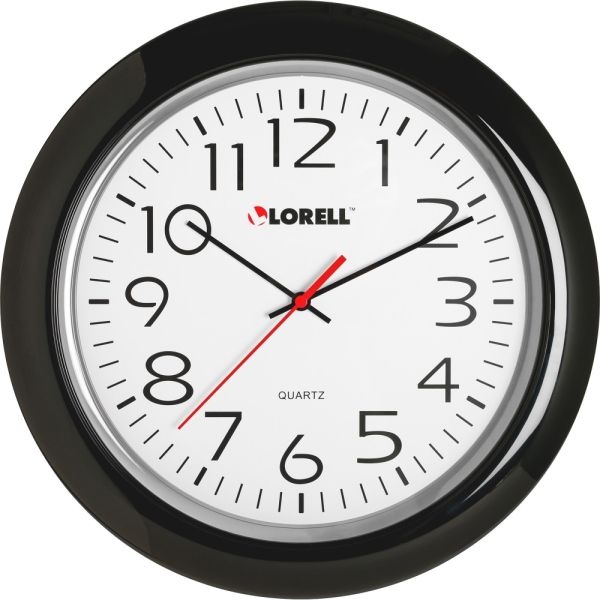 Lorell 13-1/4" Round Quartz Wall Clock, Black