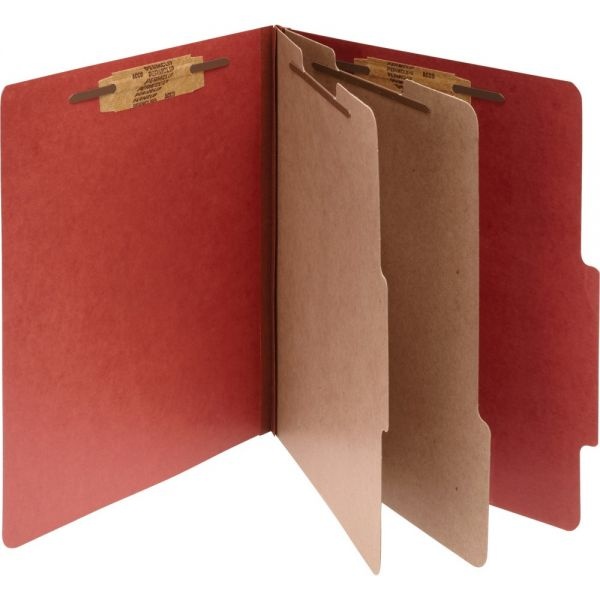 Acco Pressboard Classification Folders, 3" Expansion, 2 Dividers, 6 Fasteners, Legal Size, Earth Red Exterior, 10/Box