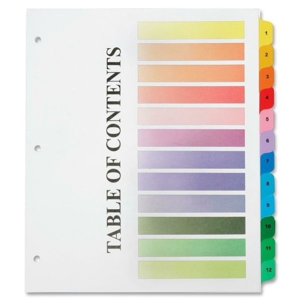 Skilcraft Numerical Tab Set, 8 1/2" X 11", 30% Recycled, Set Of 12, Assorted Colors (Abilityone 7530-01-621-5258)