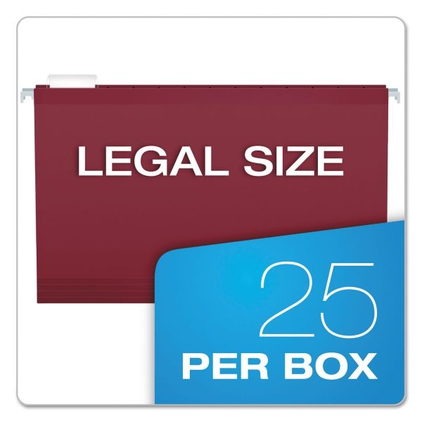 Pendaflex Colored Reinforced Hanging Folders, Legal Size, 1/5-Cut Tabs, Burgundy, 25/Box