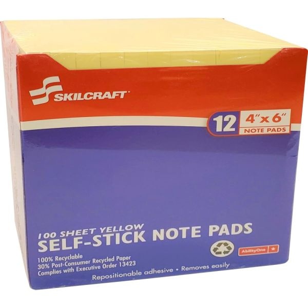 SKILCRAFT Self-Stick Note Pads, Note Ruled, 4 x 6, Assorted Neon Colors,  100 Sheets/Pad, 6 Pads/Pack, GSA 753001418121