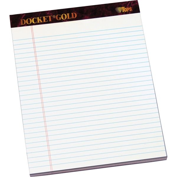 Tops Docket Gold Ruled Perforated Pads, Wide/Legal Rule, 50 White 8.5 X 11.75 Sheets, 12/Pack