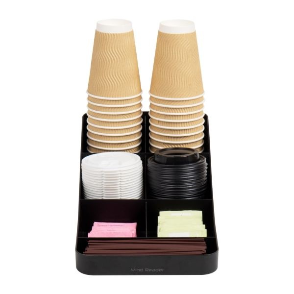Mind Reader Anchor Collection 7-Compartment Coffee Cup And Condiment Organizer, 5-1/4" H X 7-1/4" W X 15-1/2" L, Black