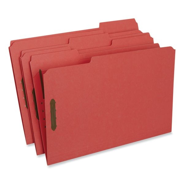 Universal Deluxe Reinforced Top Tab Fastener Folders, 0.75" Expansion, 2 Fasteners, Legal Size, Red Exterior, 50/Box