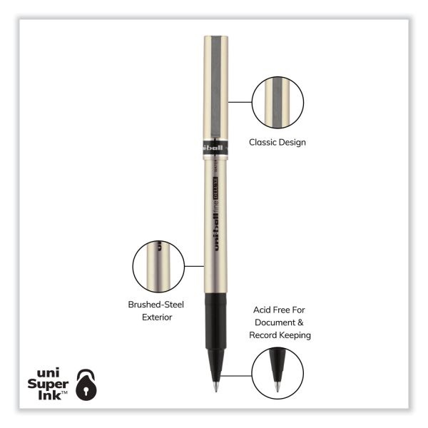 Uniball Deluxe Roller Ball Pen, Stick, Fine 0.7 Mm, Black Ink, Champagne/Black Barrel, Dozen