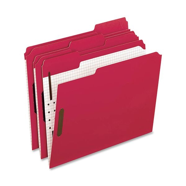 Oxford 1/3-Cut Color Fasteners Folders, Letter Size, Red, Box Of 50
