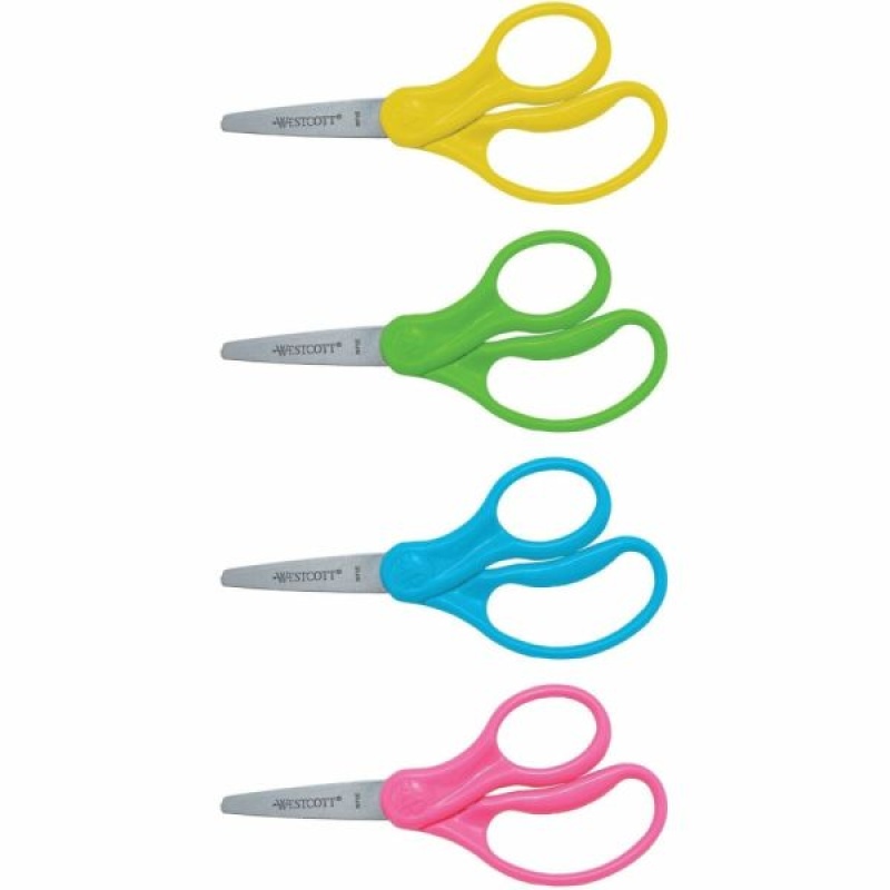 Westcott For Kids Scissors, Pointed Tip, 5" Long, 1.75" Cut Length, Randomly Assorted Straight Handles