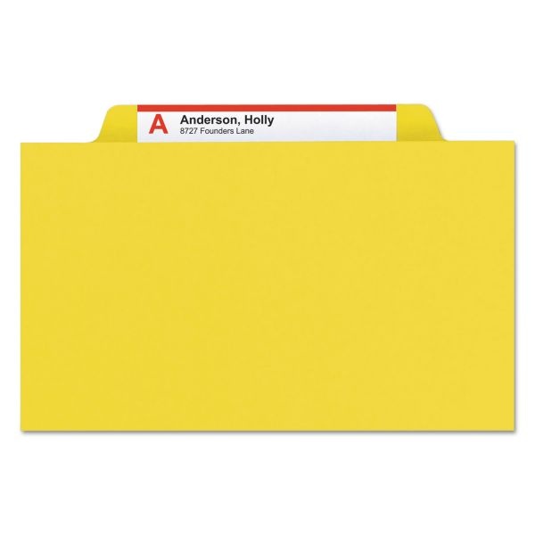 Smead Classification Folders, Top-Tab With Safeshield Coated Fasteners, 3 Dividers, 3" Expansion, Letter Size, 50% Recycled, Yellow, Box Of 10