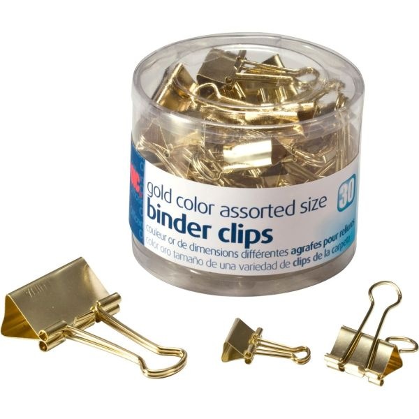 Oic Assorted Binder Clips, Assorted Sizes, Gold, Pack Of 30