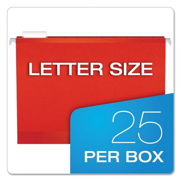 Pendaflex Colored Reinforced Hanging Folders, Letter Size, 1/5-Cut Tabs, Red, 25/Box
