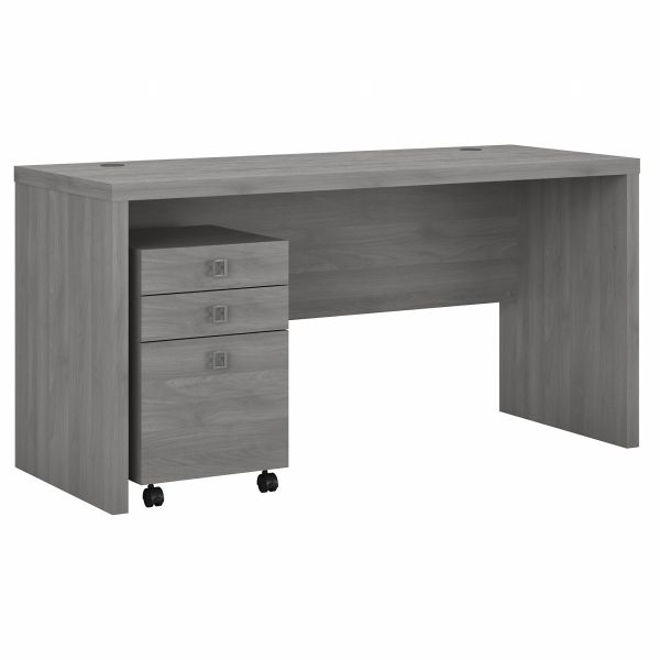 Office by Kathy Ireland Echo Bow Front Desk, Credenza with Hutch, Bookcase and File Cabinets Pure White/Modern Gray
