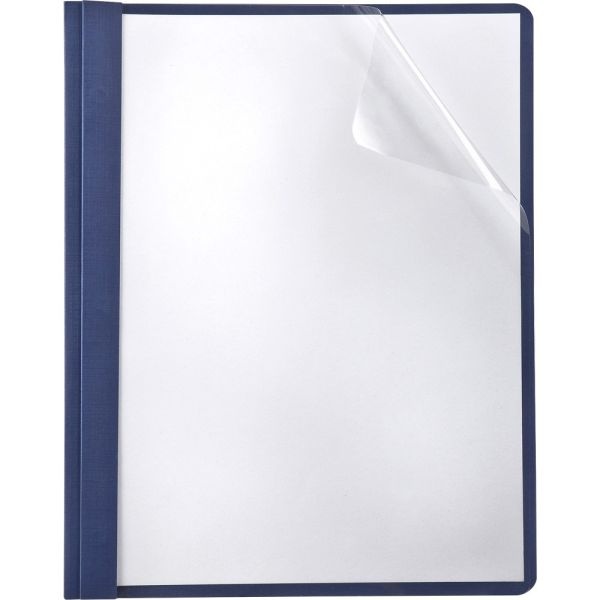 Oxford Linen Finish Clear Front Report Covers, Letter-Size, Navy, Box Of 25 Covers