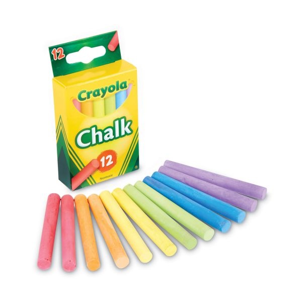 Crayola Chalk, 3" X 0.38" Diameter, 6 Assorted Colors, 12 Sticks/Box