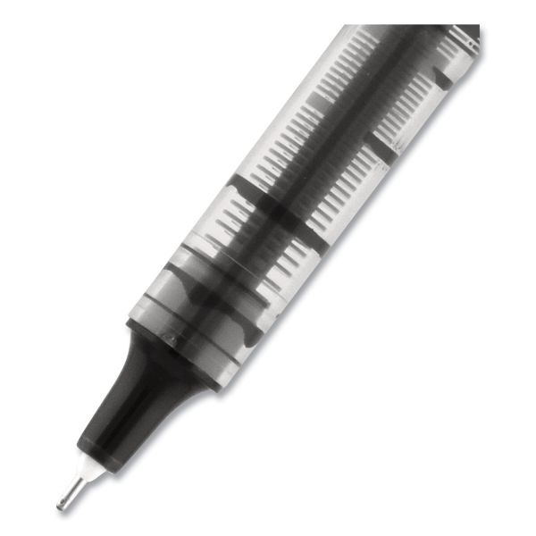 Uniball Vision Needle Roller Ball Pen, Stick, Fine 0.7 Mm, Black Ink, Gray/Clear/Black Barrel, Dozen