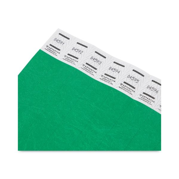 Advantus Crowd Management Wristbands, Sequentially Numbered, 10" X 0.75", Green, 100/Pack