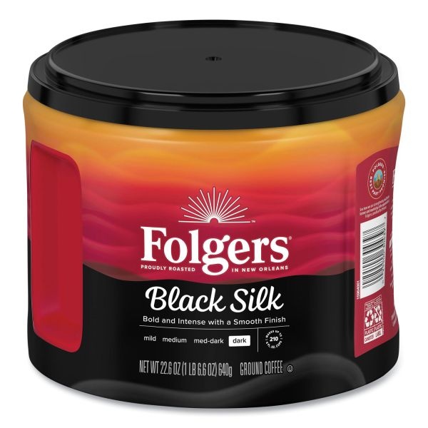 Folgers Coffee, Black Silk, Dark Roast, 24.2 Oz Canister (Makes About 210 Cups), 6 Canisters/Carton