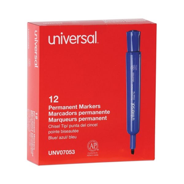 Universal Permanent Markers, Chisel Tip, Blue, Dozen
