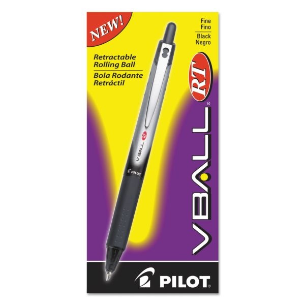 Pilot Vball Rt Liquid Ink Roller Ball Pen, Retractable, Fine 0.7 Mm, Black Ink, Black/White Barrel