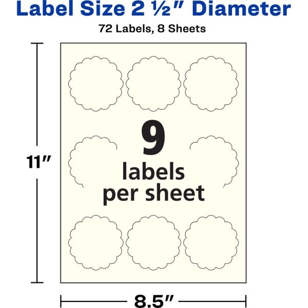 Avery Permanent Pearlized Labels, 22836, Round With Scallop Edge, 2-1/2" Diameter, Ivory, Pack Of 72