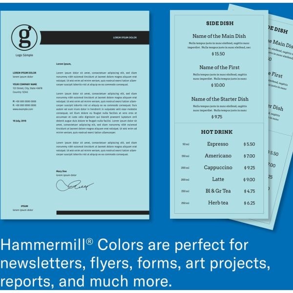 Hammermill Recycled Colored Paper, 20 Lb, 8 1/2 X 11, Blue, 500 Sheets/Ream