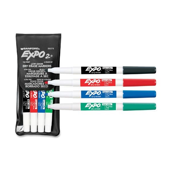 Expo Low-Odor Dry-Erase Marker, Fine Bullet Tip, Assorted Colors, 4/Set