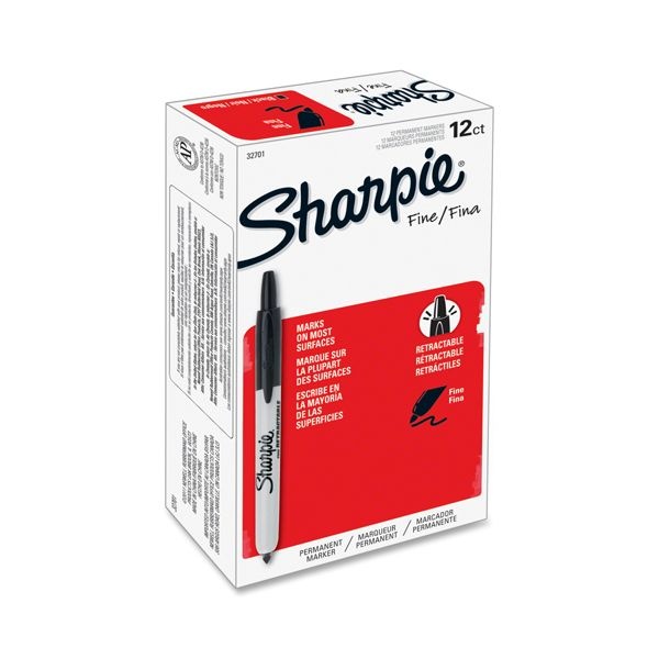 Sharpie Fine Point Retractable Markers, Black, 12/Pack