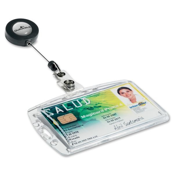 Durable Id/Security Card Holder Set, Vertical/Horizontal, Reel, Clear, 10/Pack