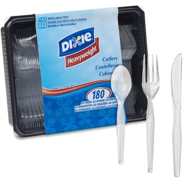 Dixie Plastic Utensils, Heavy-Weight Cutlery Variety Pack, Clear, Box Of 180 Utensils