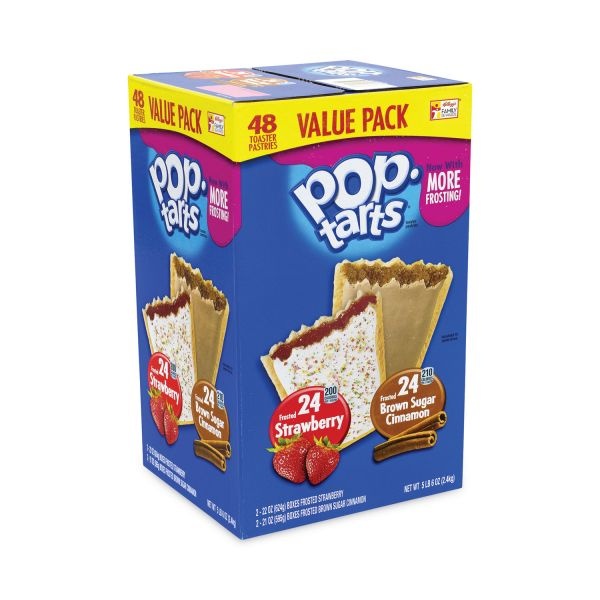 Kellogg's Pop Tarts, Brown Sugar Cinnamon/Strawberry, 2 Tarts/Pouch, 12 Pouches/Pack, 2 Packs/Box
