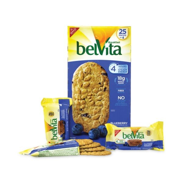 Nabisco Belvita Breakfast Biscuits, Blueberry, 1.76 Oz Pack, 25 Packs Box