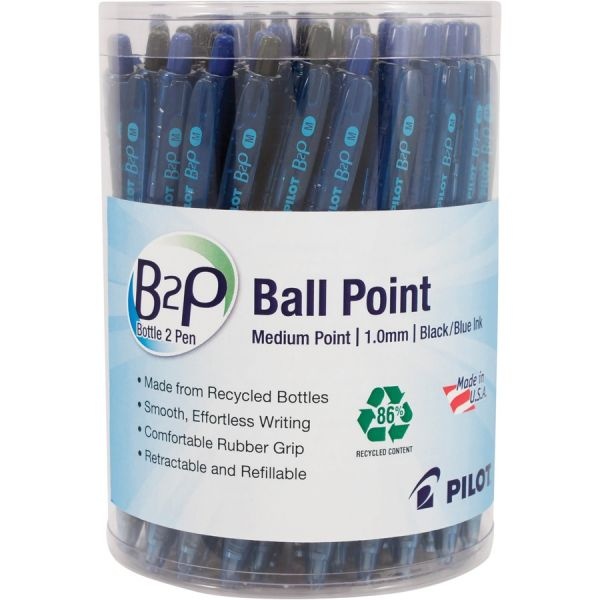 Pilot B2p Bottle-2-Pen Recycled Ballpoint Pen, Retractable, Medium 1 Mm, Assorted Ink And Barrel Colors, 36/Pack
