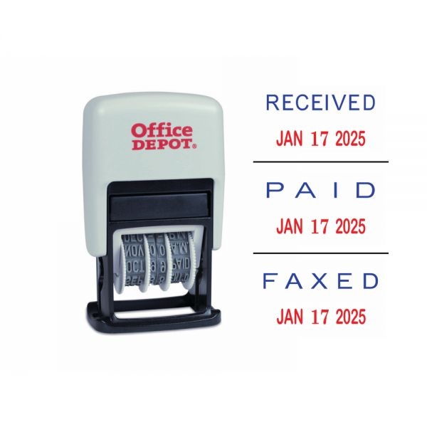 Date Message Stamp Dater Paid, Received, Faxed, Self-Inking 3-In-1 Micro Date Message Stamp Dater, 1-1/16" X 5/8" Impression, Red/Blue Ink