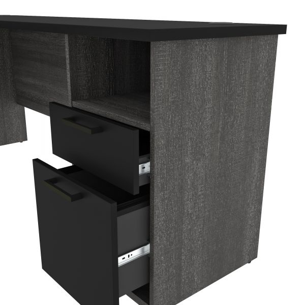 Bestar Norma L-Shaped Desk With Hutch - Black & Bark Gray
