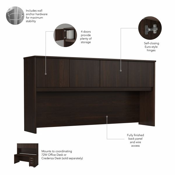 Bush Business Furniture Hybrid 72W Desk Hutch In Black Walnut