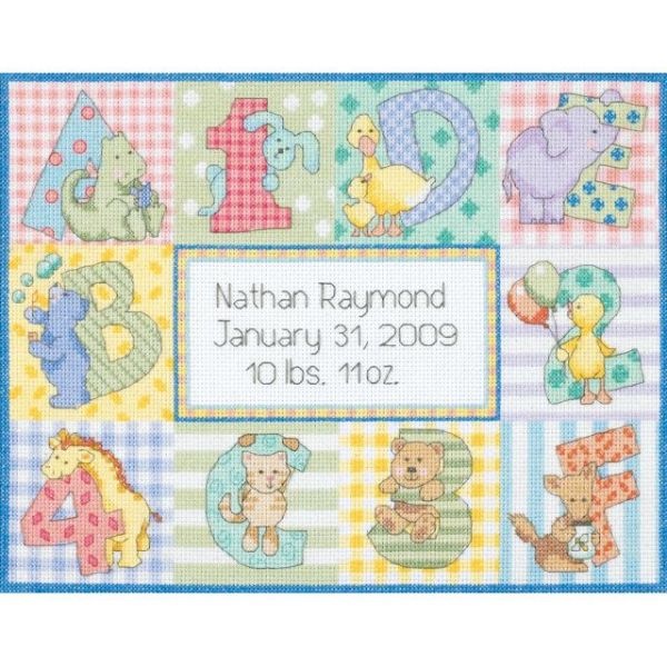 Dimensions Baby Hugs Zoo Alphabet Birth Record Counted Cross Stitch Kit
