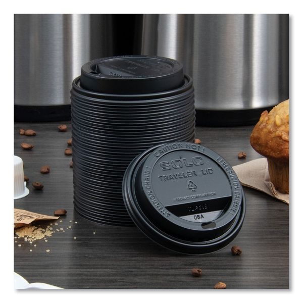 Traveler Cappuccino Style Dome Lid, Fits 10 Oz To 24 Oz Cups, Black, 100/Sleeve, 10 Sleeves/Carton