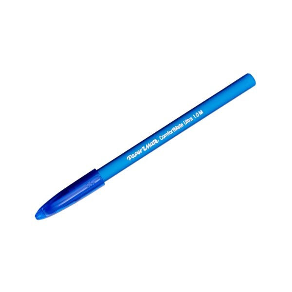 Paper Mate Comfortmate Ultra Ballpoint Stick Pens, Medium Point, 1.0 Mm, Blue Barrel, Blue Ink, Pack Of 12
