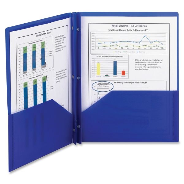 Smead Poly Two-Pocket Folder W/Fasteners, 100-Sheet Capacity, Blue, 25/Box