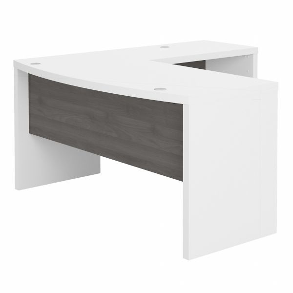 Office By Kathy Ireland Echo L Shaped Bow Front Desk In Pure White And Modern Gray