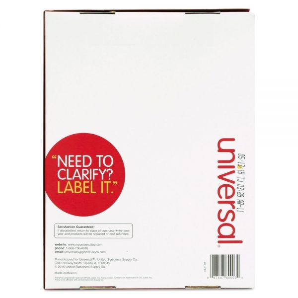 Universal White Labels, Inkjet/Laser Printers, 1.33 X 4, White, 14/Sheet, 250 Sheets/Box