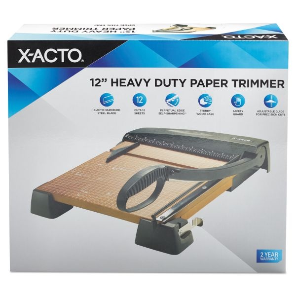 X-Acto Heavy-Duty Wood Base Guillotine Trimmer, 12 Sheets, 12" Cut Length, 12 X 12