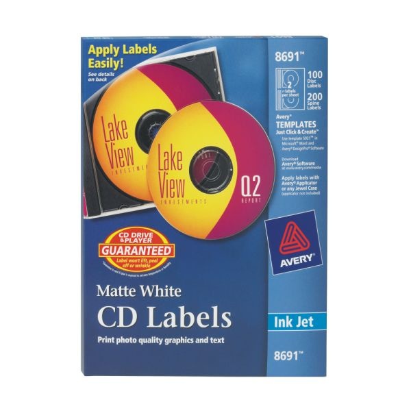 Avery Permanent Cd Labels, 8691, White, Pack Of 100