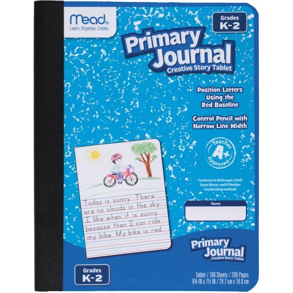 Mead Gr K-2 Classroom Primary Journal Story Tablet, 7 1/2" X 9 4/5", Half Ruled/Half Blank, 100 Sheets/Pad, 12 Pads/Carton