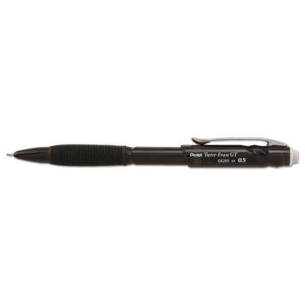Pentel Twist-Erase Gt Pencils, 0.5 Mm, Hb (#2), Black Lead, Black Barrel