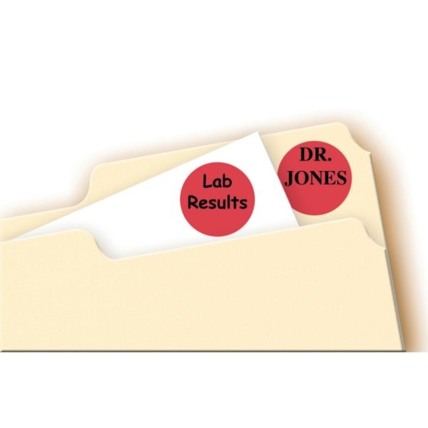 Avery Removable Color-Coding Labels, 5466, Round, 3/4" Diameter, Red, Pack Of 1,008