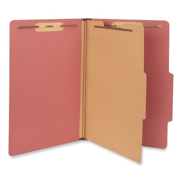 Universal Four-Section Pressboard Classification Folders, 2" Expansion, 1 Divider, 4 Fasteners, Legal Size, Red Exterior, 10/Box